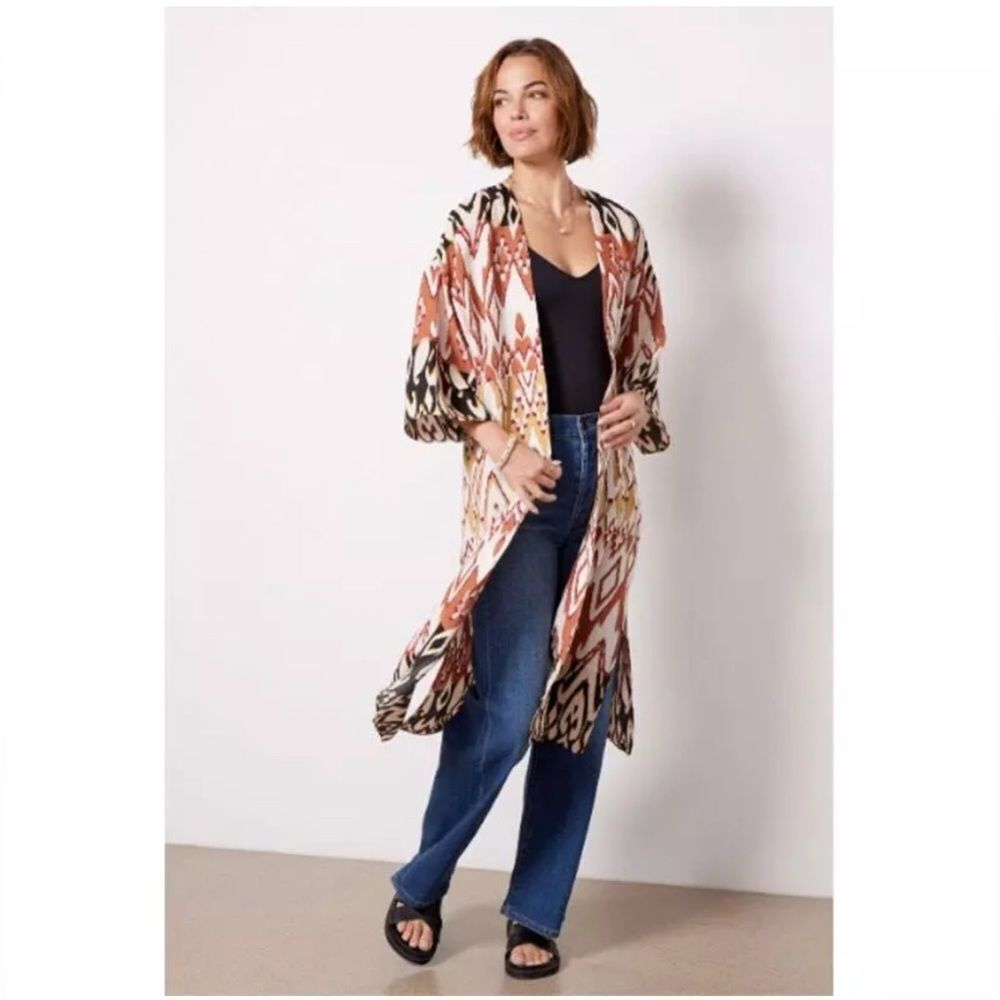 EVEREVE Mila Long Wrap Kimono Cover Up Duster Open Front Boho XS/S